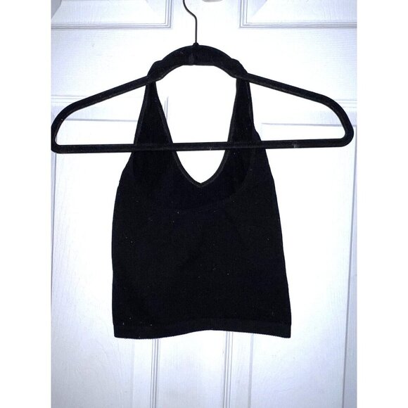 Out From Under Top Womens Medium Black Crop Halter Urban Outfitters Stretch - Picture 7 of 9